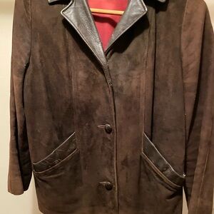 Vintage Brown Suede Jacket with Brown Leather Accents Ladies Small.